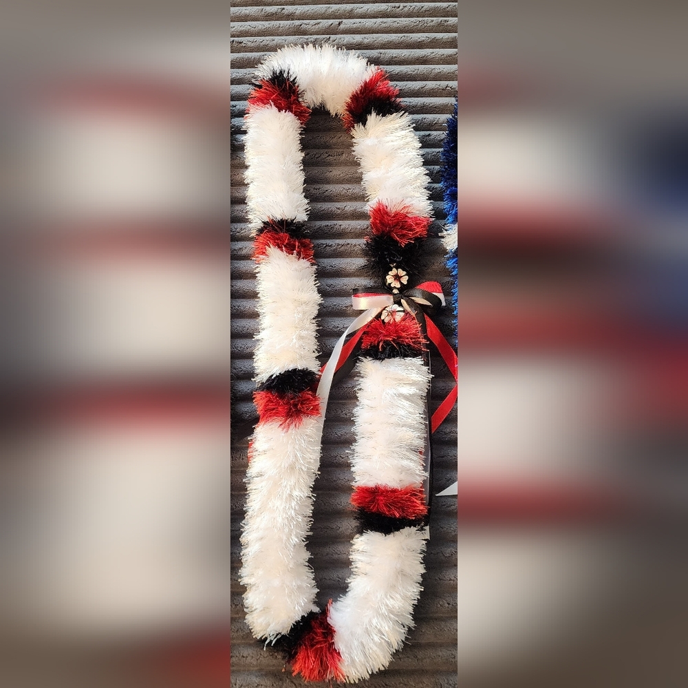 Eyelash Yarn Lei in White, Red & Black - Women Accessories